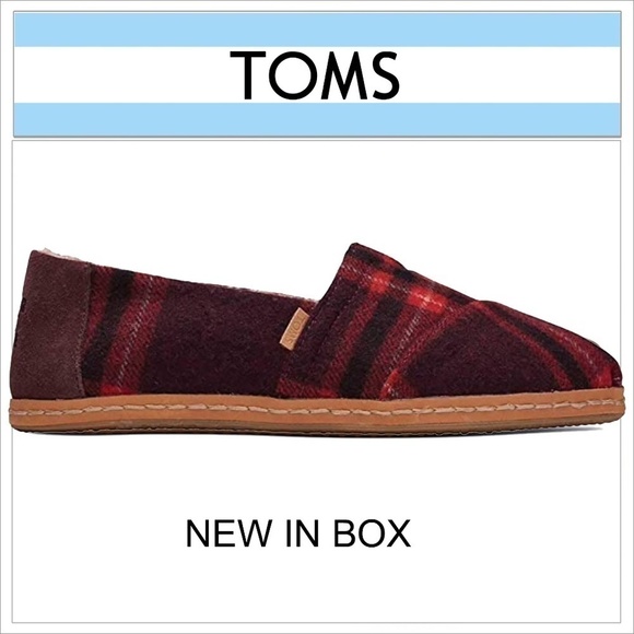 Toms Alpargata Leather Wrap Shoes Flats Slip On Loafers Barn Red Plaid Sherpa - Picture 5 of 7